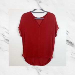 Vince Silk Split Neck Short Sleeve Blouse